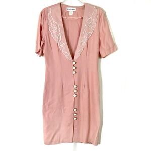 Betsy's Things | Vintage Pink Button Front Short Sleeve Dress Circa 1980s USA